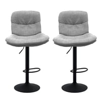 Global Latin Group - Pack 2 Silla De Bar Ajustable Base Negra Y Tela Estilo Nórdico Gris