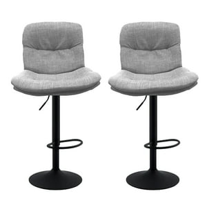 Global Latin Group - Pack 2 Silla De Bar Ajustable Base Negra Y Tela Estilo Nórdico Gris