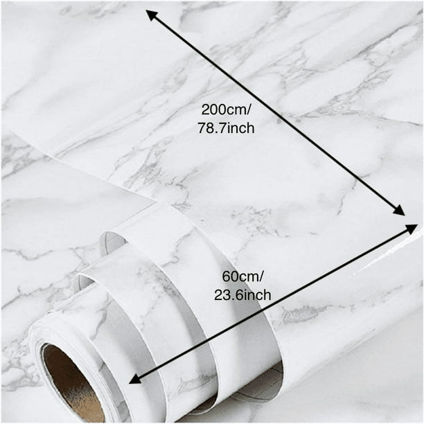 1pc 23.6"x78.7" Glossy Marble Paper Granite Grey/White Roll Kitchen Countertop Cabinet Furniture Refurbishment Thick Wallpaper PVC Easy Removable Wall Decor