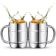 thumbnail image 1 of 2 piezas 304 barriles de acero inoxidable tazas de 16 onzas doble pared taza de café taza de cerveza con mango para partido viaje vaso té bebidas calientes frías aisladas, 1 of 3