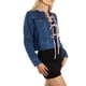 thumbnail image 3 of Jess por Meiko Chaquetas de Mujer Mangas Largas Cuello Contraste Color Lazo Chaqueta de Mezclilla XS Azul Medio/ Rosa, 3 of 6