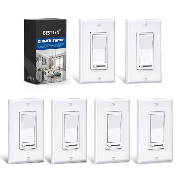 Interruptor de atenuación BESTTEN, paquete de 6 LED unipolar/3 vías, 120 V