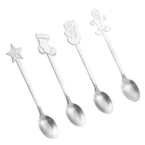 Magideal - Juego De Cucharas De Metal De Navidad De Acero Inoxidable 4X, Cubiertos De Fiesta De Navidad, Cucharas De Postre De 5 Pulgadas, Cucharaditas De Postre , Argén