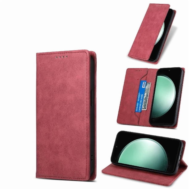 Funda tipo cartera con bloqueo RFID para Samsung Galaxy S26 Edge Con tapa abatible, portatarjetas, cierre magnético, TPU y soporte Rojo