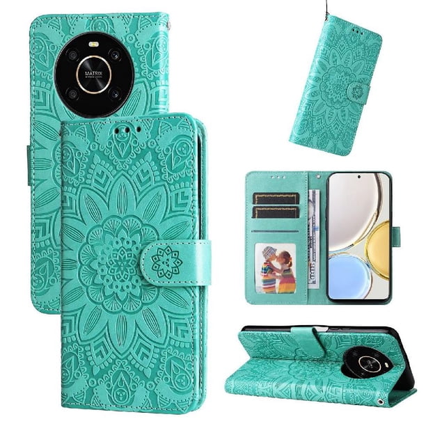 Funda tipo cartera FOXDOCK para Honor Magic 4 Lite 4G/5G , diseño girasol en relieve, cuero PU, cierre magnético, soporte y tarjetero
