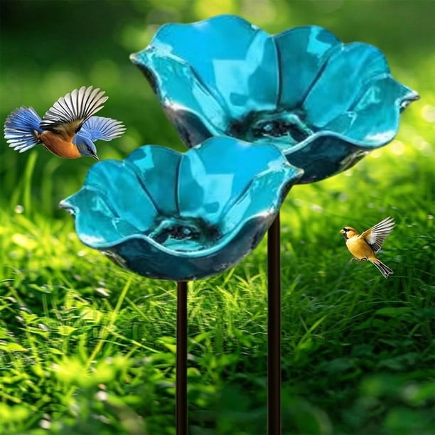 Estacas jardín flor metal baño abejas cuenco agua pájaros estación riego polinizadores 3 uds rojo