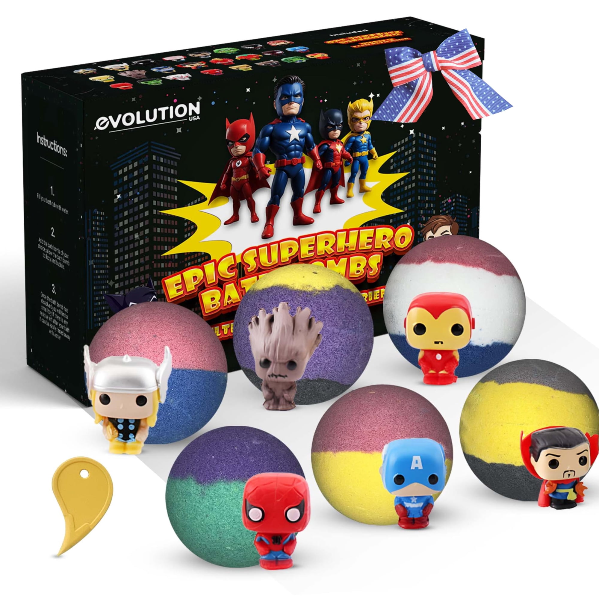 Bombas De Baño Evolutionusa Black Epic Superhero Para Niños Con Juguete X6