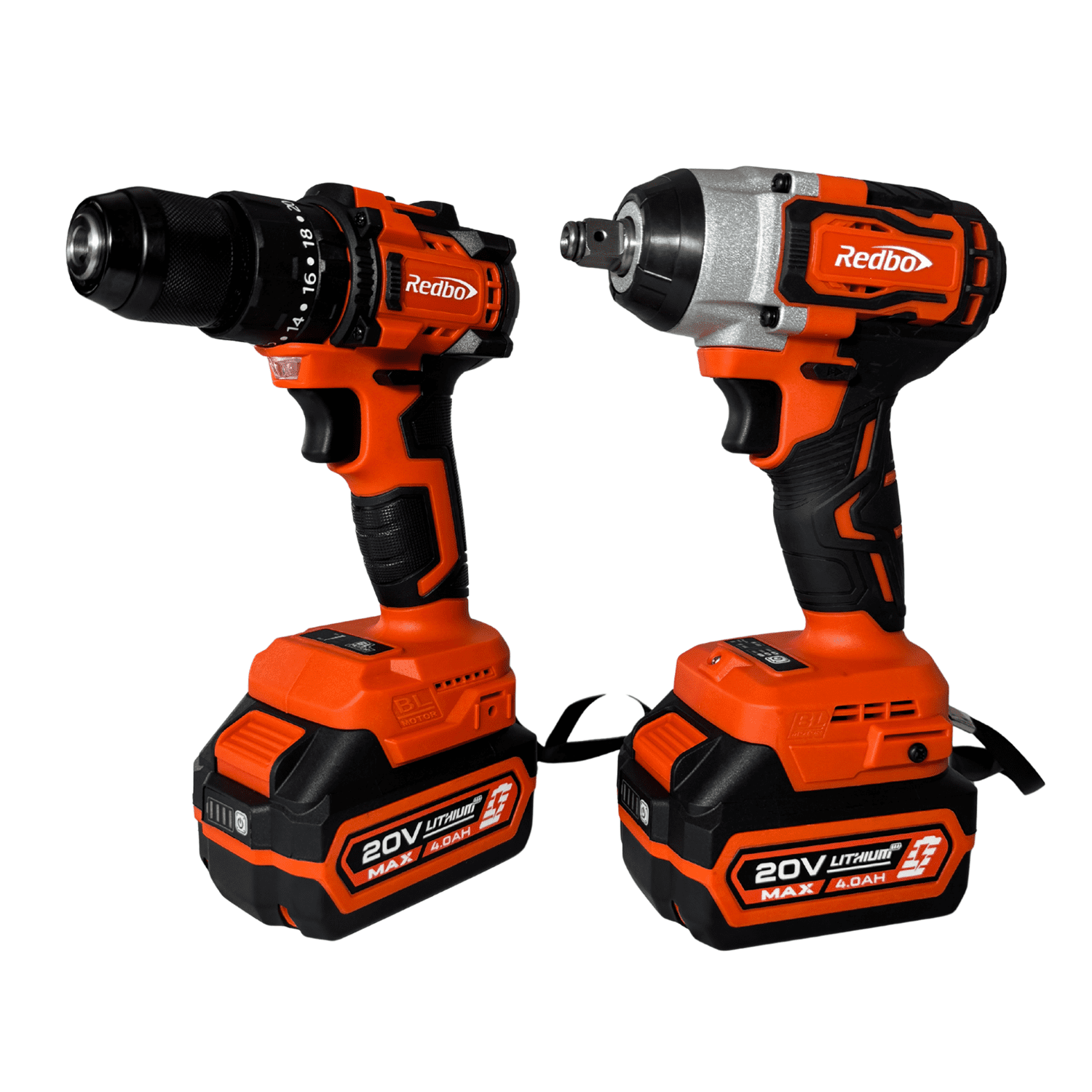 Combo Inalámbrico Brushless Redbo: Taladro Percutor + Llave De Impacto 1/2" (20v, 2 Baterías 4.0ah, Maletín)