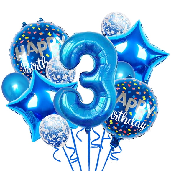 Set De 11 Globos Azules Para Fiesta De 3er Cumpleaños