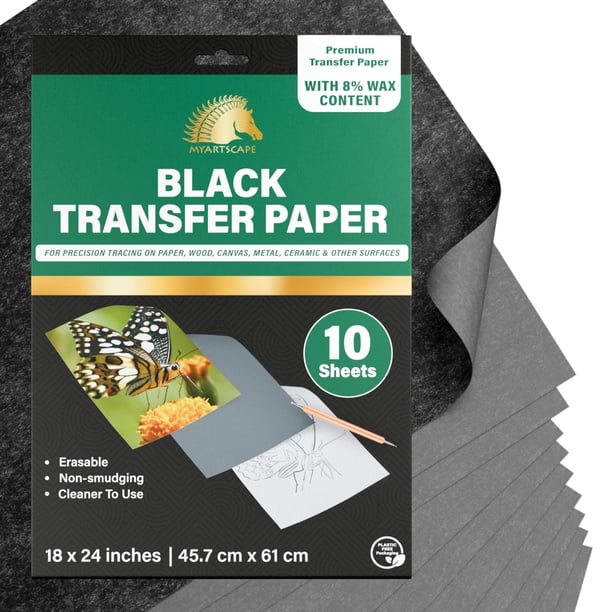 MyArtscape Papel de Transferencia de Grafito 18\" x 24\" 10 Hojas Enceradas Negras