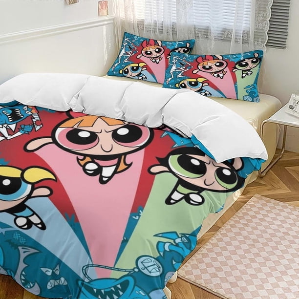 The Powerpuff Gir3-Piece Bedding Set Soft Wa And Comfortable Bed Set