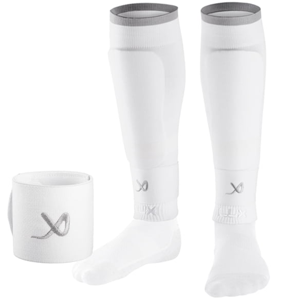 Mangas para Espinilleras de Fútbol LUX Sports Grandes Blancas con DualGrip