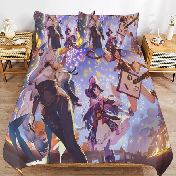 Genshin-Impact Genshin-Impact Bedding Set Sheet Set for Kids Adults,All Season Lightweight