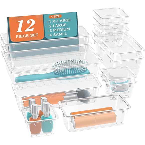 Organizador de Cajones ElegantArray 12 Piezas 4 Tamaños Transparente