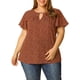 thumbnail image 1 of GRACE & GRANDEUR Blusa de Gasa Floral con Cuello de Ojal y Mangas Cortas Acampanadas para Mujer de Talla Grande 2X Burdeos, 1 of 8