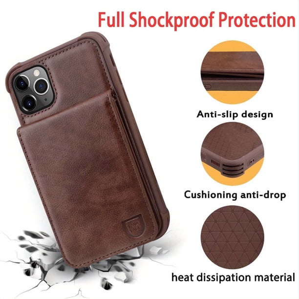 Leather Magnetic Wallet Case for iPhone 12/12 Pro - Shockproof, Credit Card Holder, Screen Protector & Kickstand Included!