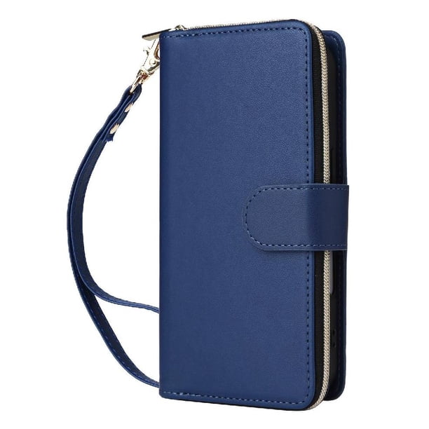 Funda Cartera con Cremallera y Correa para Samsung Galaxy A23 5G Soporte y Tarjetero Azul