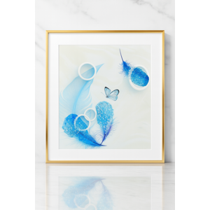 Decostilo - Cuadro Con Plumas Azules Y Mariposa Moderno 60X60Cm