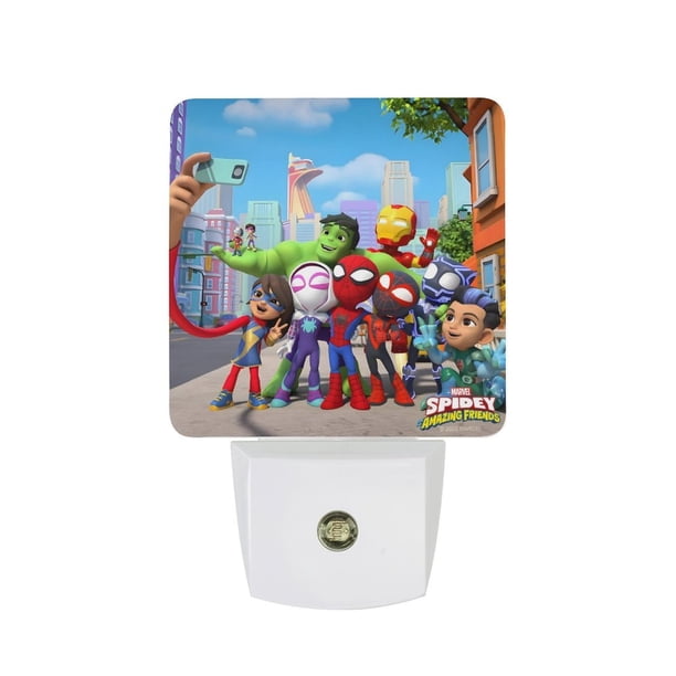 Spidey y sus Amigos Asombrosos Luz nocturna LED con sensor de anochecer a amanecer para dormitorio, baño, pasillo, escaleras - Lámpara LED nocturna de enchufe, 0.5W - 1 pieza