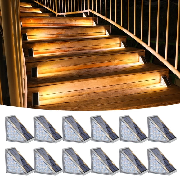 Luces solares para escaleras VOLISUN, paquete de 12 unidades, impermeables, IP67, 80 lm