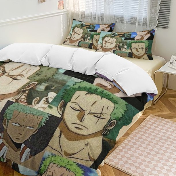 Roronoa Zoro Bed Duvet Cover Funny Anime Cartoon Bedding Sets Lightweight 3 Piece Comforter Sets