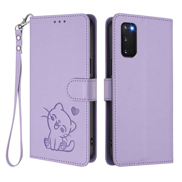 Funda de Gato tipo Libro para Samsung Galaxy S20 FE, Lila Claro