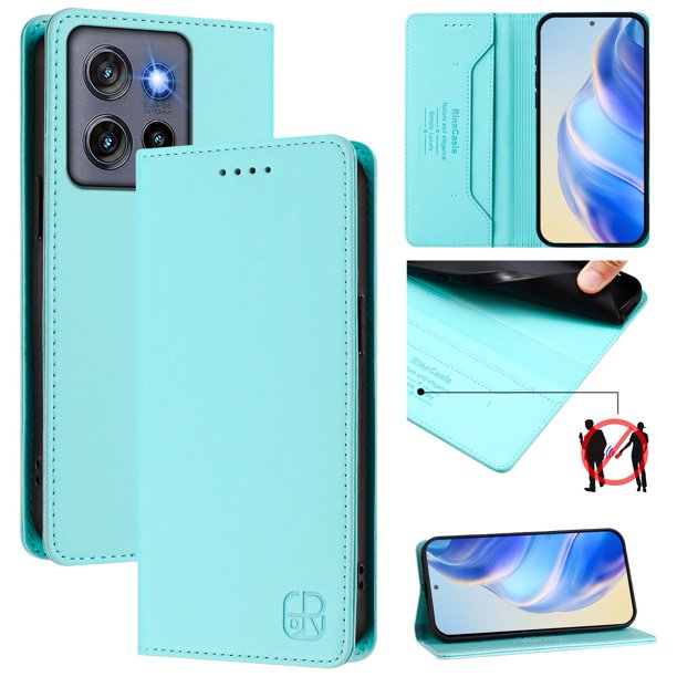 Funda Billetera con Soporte para Motorola Edge 50 Neo 5G Bloqueo RFID Plegable Verde menta