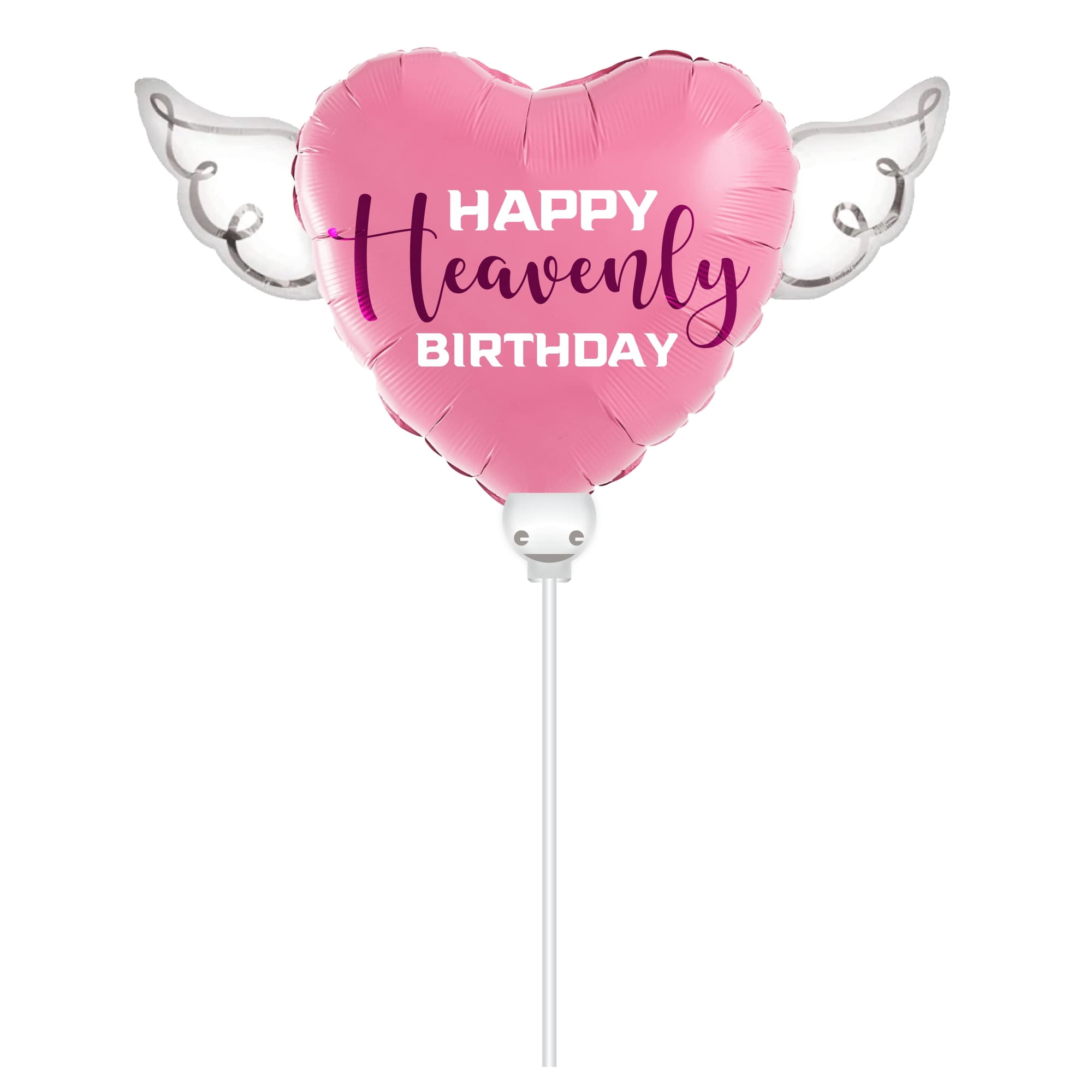 Globo Happy Heavenly Birthday En Forma De Corazón Con Alas, Rosa Y Morado