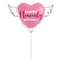 Globo Happy Heavenly Birthday En Forma De Corazón Con Alas, Rosa Y Morado
