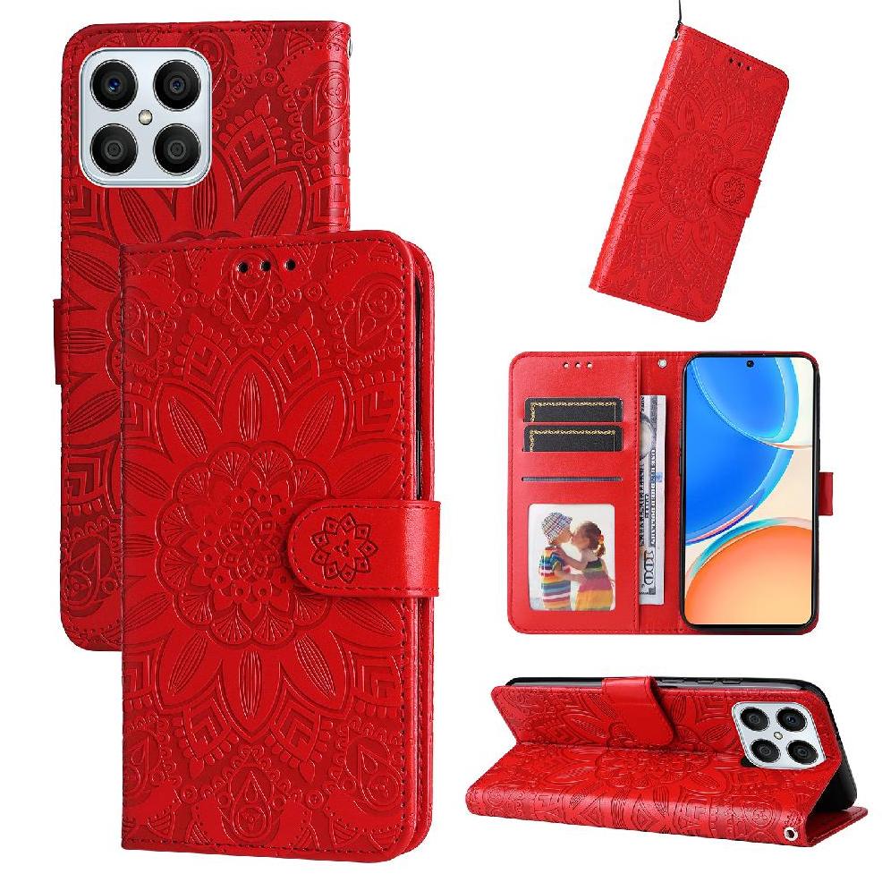 Funda Tipo Cartera Foxdock Para Honor X6 , Diseño Girasol En Relieve, Cuero Pu, Cierre Magnético, Soporte Y Tarjetero