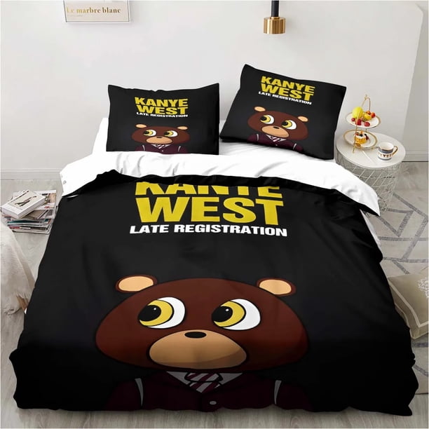 Kanye West Rapper ArtBedding Set Duvet Cover Comforter Pillowcase Boys Girls Adults Bedroom Bed Sheets