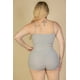thumbnail image 2 of Saronite Conjunto de Top Corto de Punto Acanalado Liso con Tirantes Ajustables, Shorts Fruncidos y Cinturilla Elástica, Gris (Talla Grande para Mujer), 2 of 4