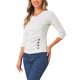 thumbnail image 4 of INSPIRE CHIC Blusa fruncida para mujer de regreso a clases con botones decorativos, cuello en V, manga 3/4, tejido sólido, gris claro XL, 4 of 6
