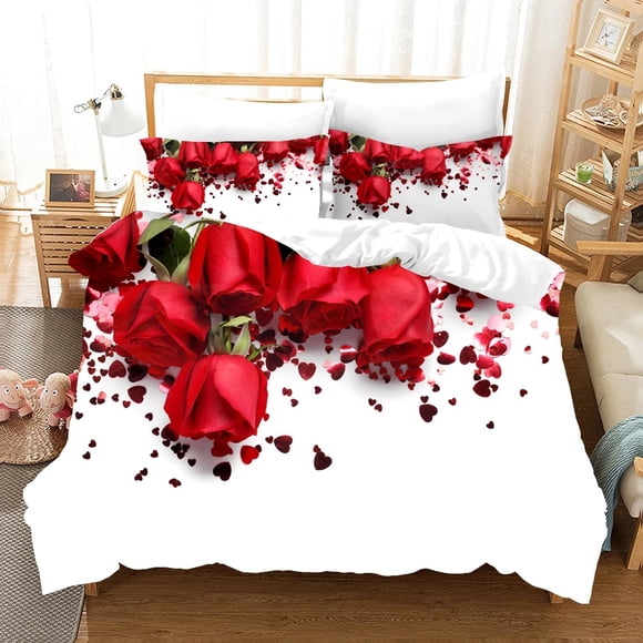 Red Rose Bedding Set Flower Elegant Romantic Duvet Cover Sets Pillowcase Microfiber Bed Clothes