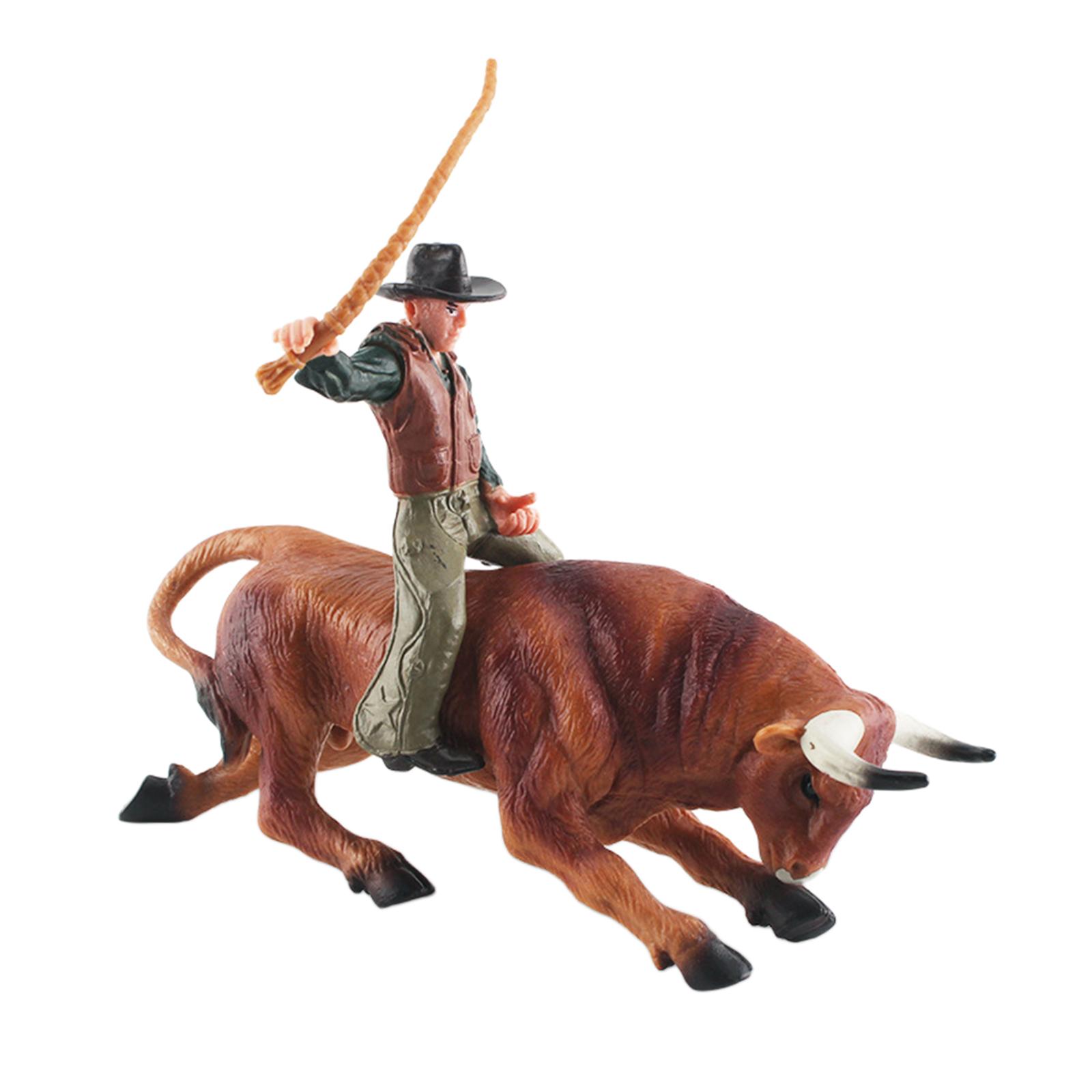 Magideal - Figuras De Tauromaquia Escultura De Equitación Decoración De Habitación Coleccionable Vaquero Occidental Juguete Educativo Animal Ganado Estatua Regal Marrón