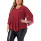 thumbnail image 4 of Agnes Orinda Trajes de Halloween Tallas Grandes Escuela Universidad Mujeres Blusas de Malla con Volantes de Manga 3/4 Cuello en V Doble Capa Ajuste Suelto Camisa 4X Burdeos, 4 of 6
