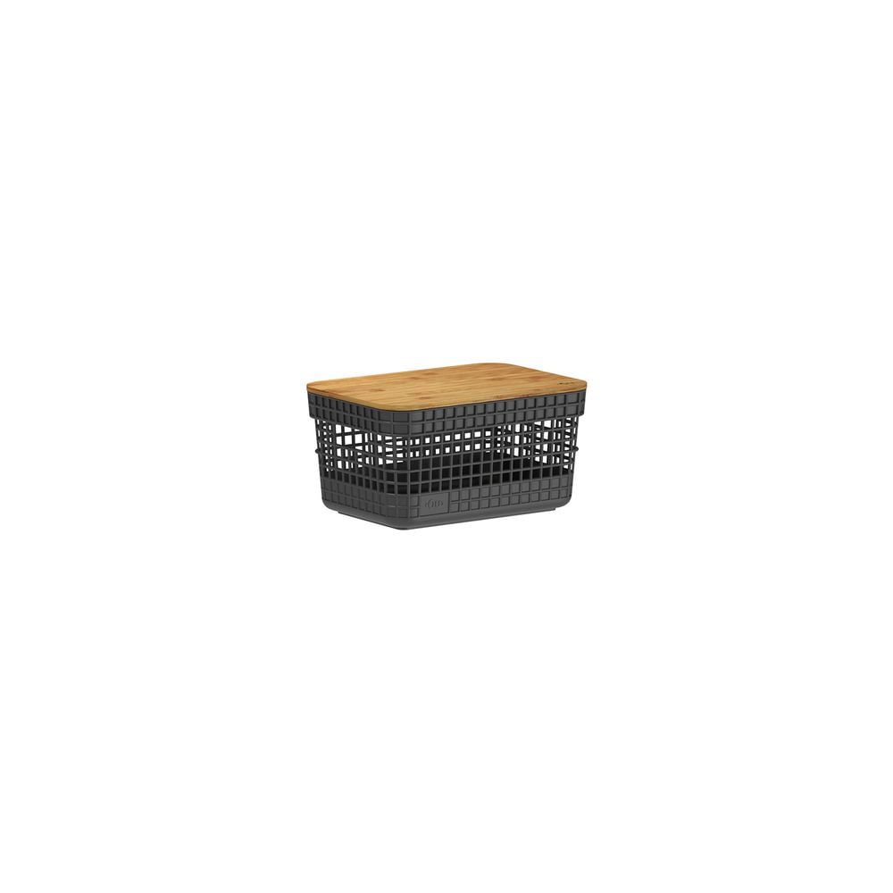 Ou - Cesta Grid Con Tapa De Bambú 2.5 L Negro