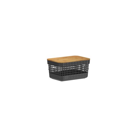 Ou - Cesta Grid Con Tapa De Bambú 2.5 L Negro