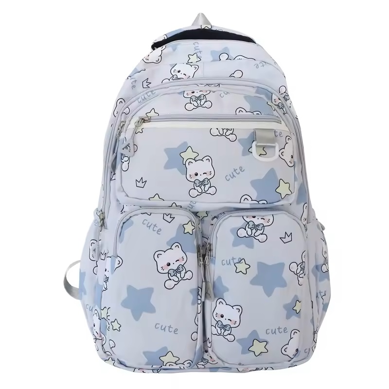 El Edén - Mochila Urbana, Bolso Escolar, Juvenil, Diseño Gatos Kawaii Color Gris