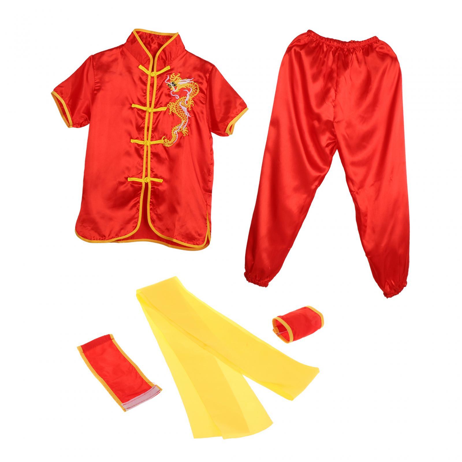 Magideal - Traje Tradicional Chino De Wushu, Uniforme Tai, Traje De Ejercicio Qigong, Trajes De Artes Marciales Para Adultos Y Niños, Comodidad Ligera , Rojo 110