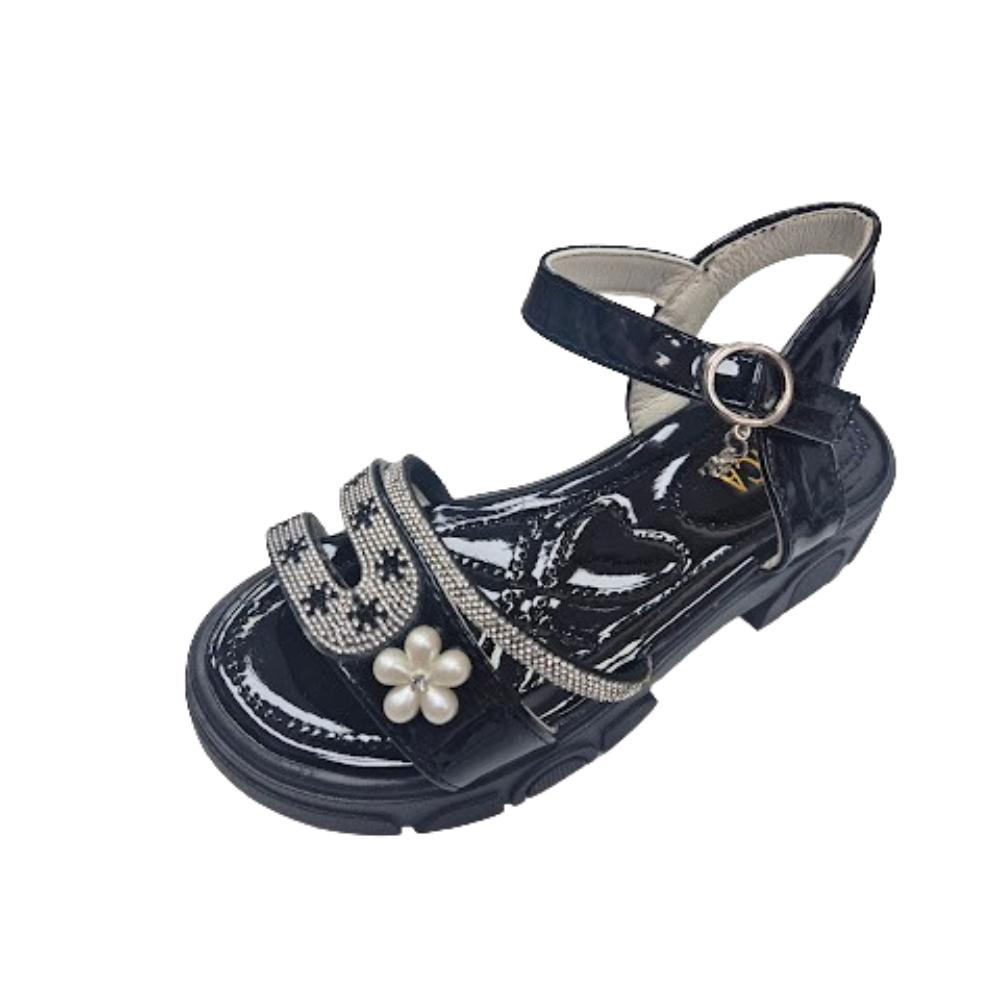 Vinnys Outlet - Sandalia Perlita Niña Brillante Negro