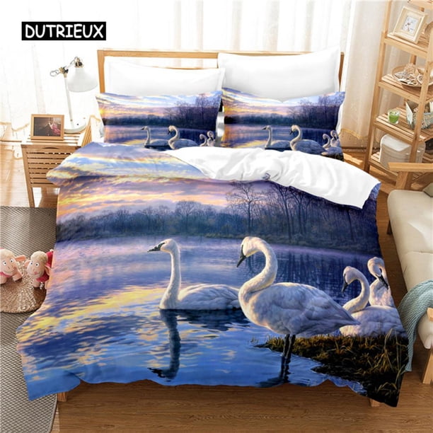 x1641 Bed SheetsSwan Bedding Set Duvet Cover Set Bedding Digital Printing Bed Linen Size Bedding Set Fashion Design 3-Piece Bedding Set (1 Duvet Cover + 2 Pillow Shams) nj1641