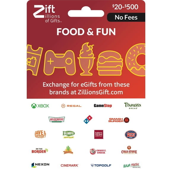 Tarjeta de Regalo Zift Zillions of Gifts Comida y Diversión $25