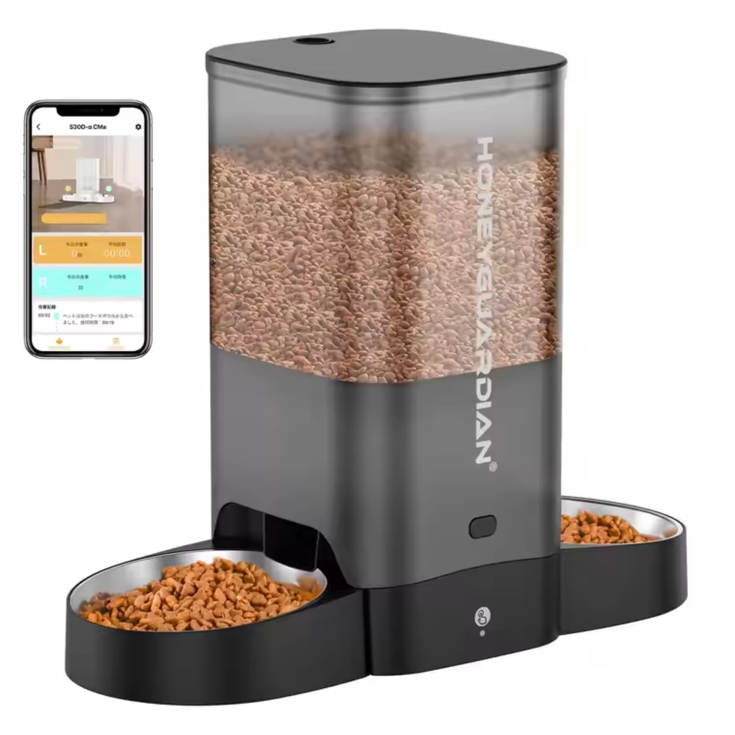 Genérico - Dispensador Automático Comida Gato Wifi Doble Plato 5l Negro