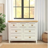 Arca Muebles - Comoda De Madera 7 Cajones 120X40X90 Color Blanco Cubierta Miel