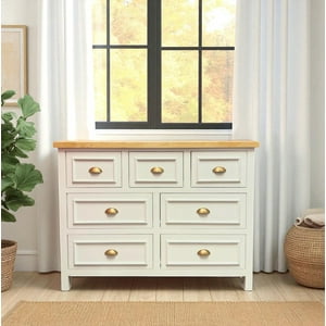 Arca Muebles - Comoda De Madera 7 Cajones 120X40X90 Color Blanco Cubierta Miel