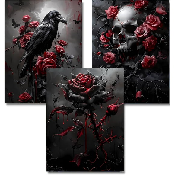 GOUOYANA - Kit de pintura de diamantes de Halloween para adultos, diseño gótico 5D (3 piezas)