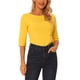 thumbnail image 1 of INSPIRE CHIC Camisetas de Mujer Mangas al Codo Cuello Barco Ajuste Ceñido Casual Camisetas Amarillo M, 1 of 6