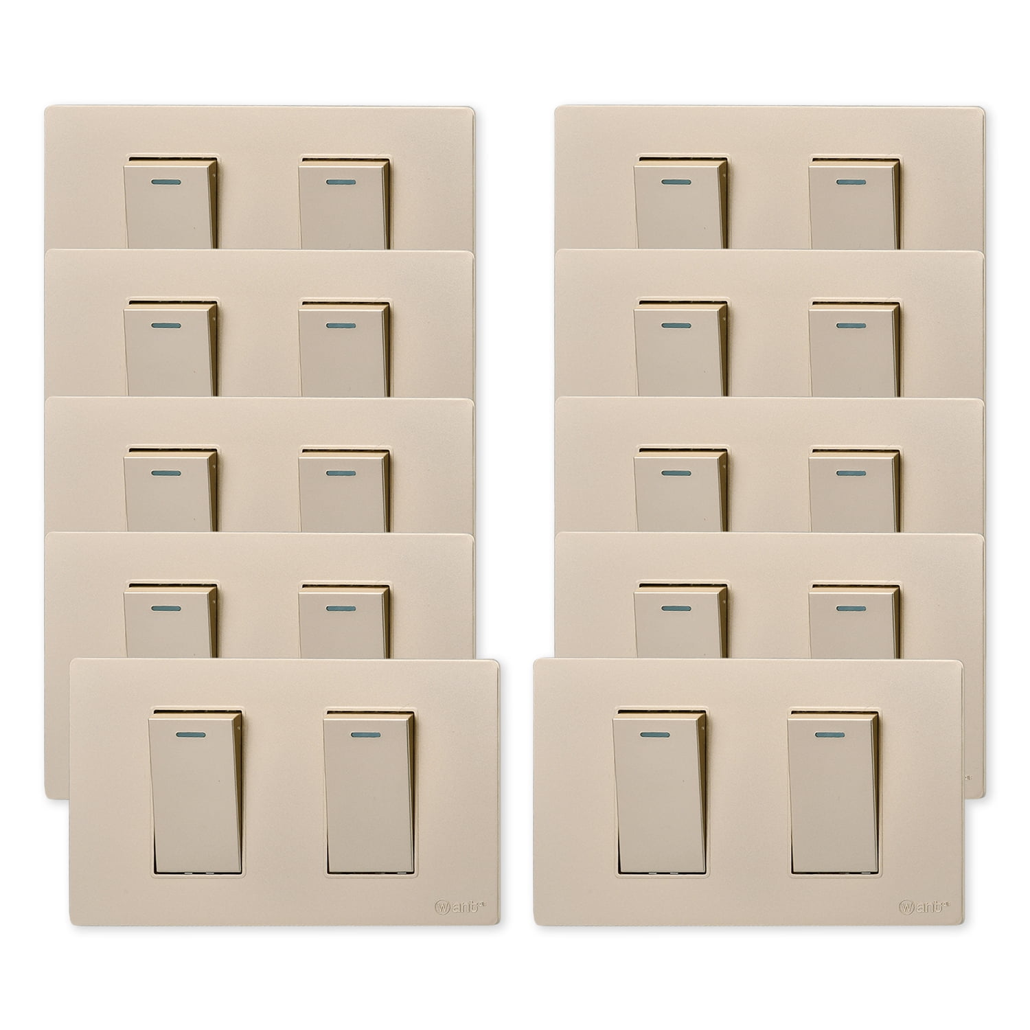 Want - Pack 10 Interruptores Doble Metálico 9/12 16a - Dorado