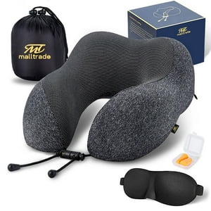 Malltradecl - Almohada Viscoelastica Para Viaje De Cuello + Regalo Antifaz Gris